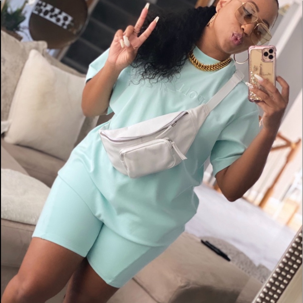 Mint Oversized T-shirt and High Waisted Shorts Set
